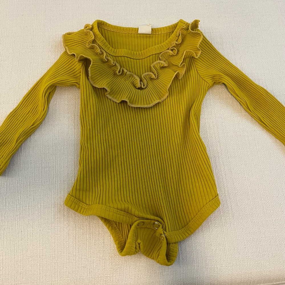 Onesie long sleeve ruffle collar mustard top